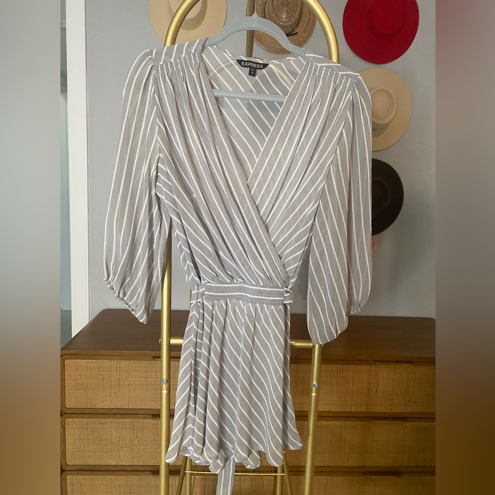 Express Gray Striped Wrap Blouse - image 1